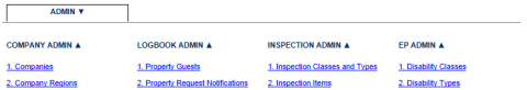 Adminisration menu with the Admin menu closed